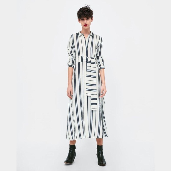 Zara long striped tunic in white and blue size L - Picture 3 of 16